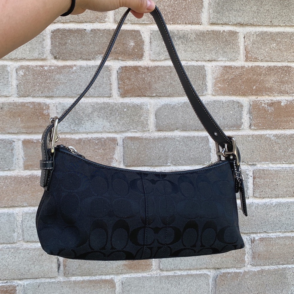 Coach Black East West Signature Demi Baguette